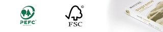Dieses Bild zeigt eine Packung Papier mit FSC-Logo und ein PEFC-Logo